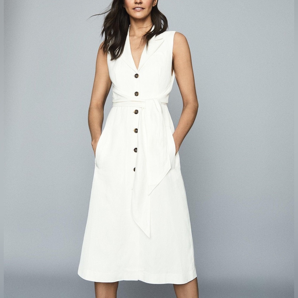 Reiss Rosalind belted collar sleeveless linen dress NWT